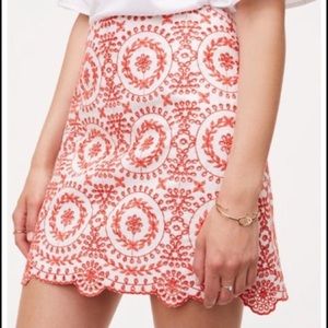 LOFT Orange and White Eyelet Skirt